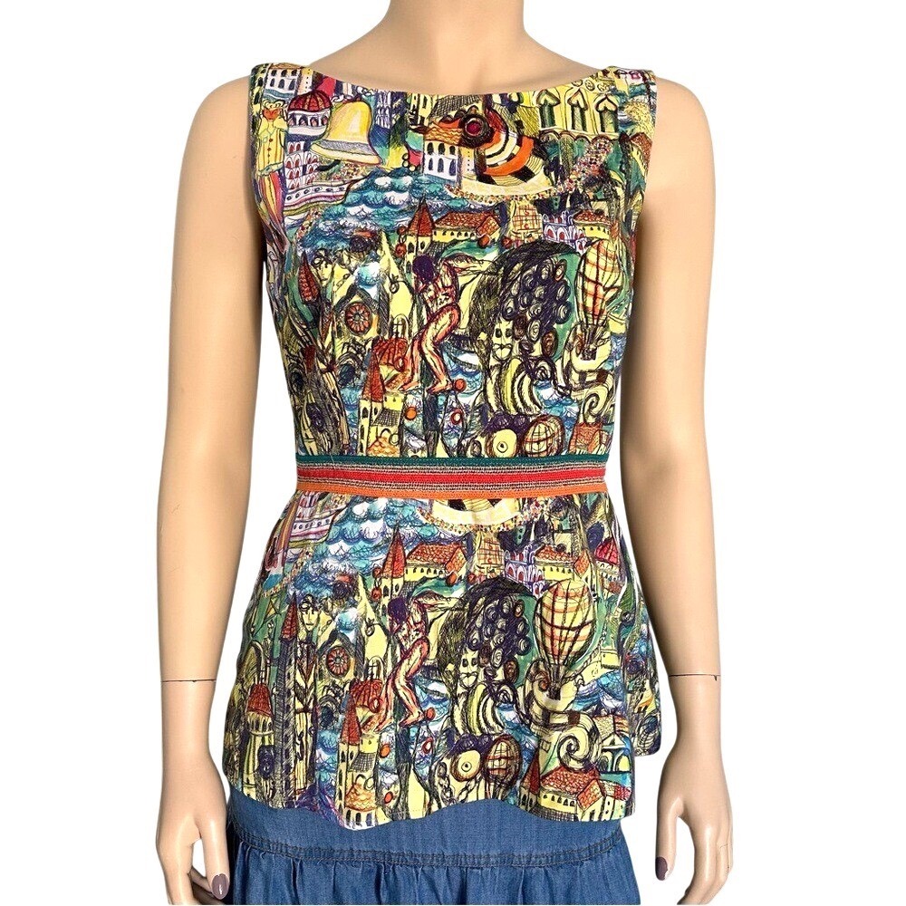 Anthropologie Weston City‎ Scape abstract peplum cotton tank top women's medium